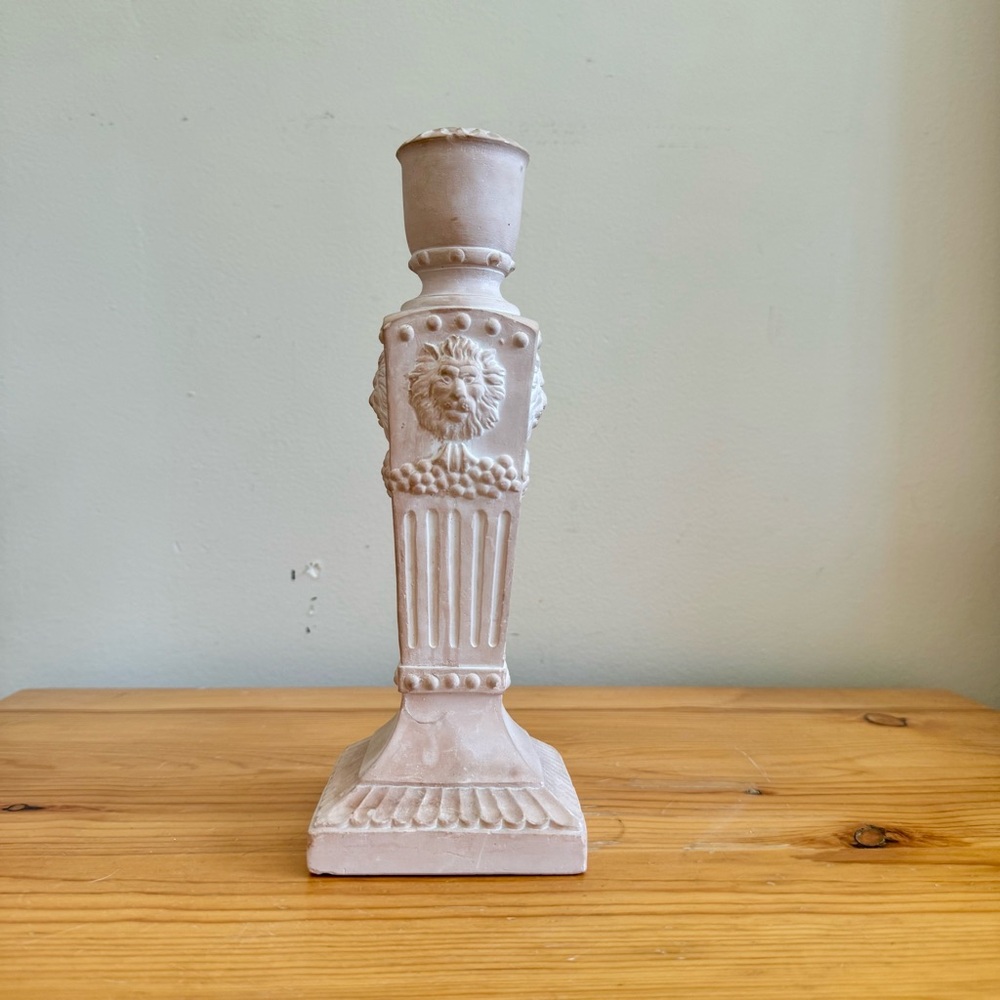 Vintage Lion Candlestick Holder Terracotta Unglazed Neoclassical Single